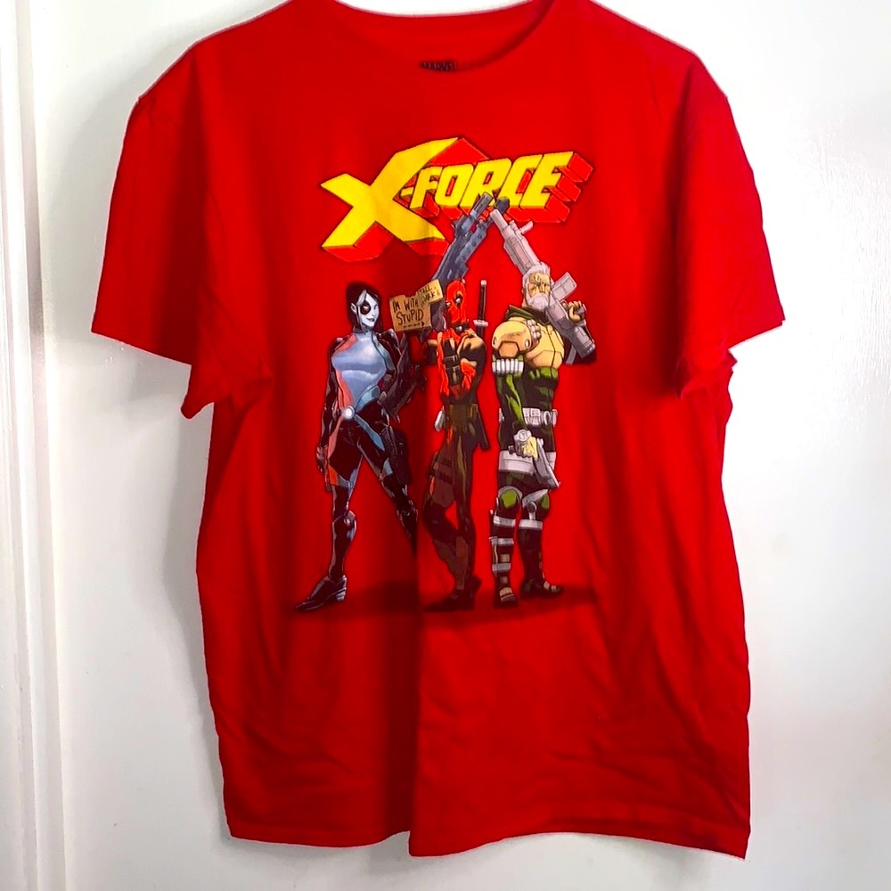 Marvel X-Force Deadpool Cable And Domino “I’m With Stupid” T-Shirt Boy’s Large